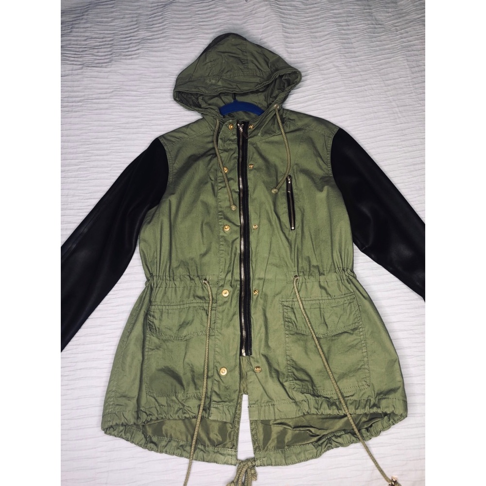 Olive green black & gold utility zip up Jacket